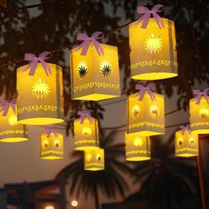 Beeveer 20 Pack Princess Sun Hanging Lanterns DIY Set Purple Princess Hanging Paper Lanterns Purple Sun Cutout Square Round Decorations for Birthday Party, Light String Not Included(Classic Color)