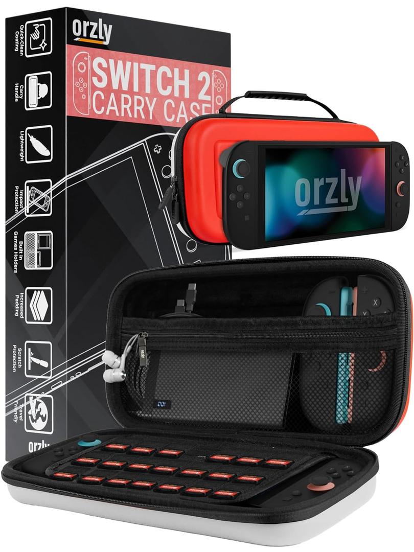 Orzly Case Compatible with Nintendo Switch 2  Protective Travel Carry Case with Screen Padding, Game Card & microSD Slots, Zipped & Open Pockets for Accessories  7.9" Gift Boxed (Poke)
