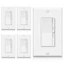 BESTTEN 5 Pack Super Slim Dimmer Light Switch for 300W Dimmable LED/CFL Lights and 600W Incandescent/Halogen, Single Pole/3Way LED Slide Dimmer, Wall Plate Included, ETL Listed, White