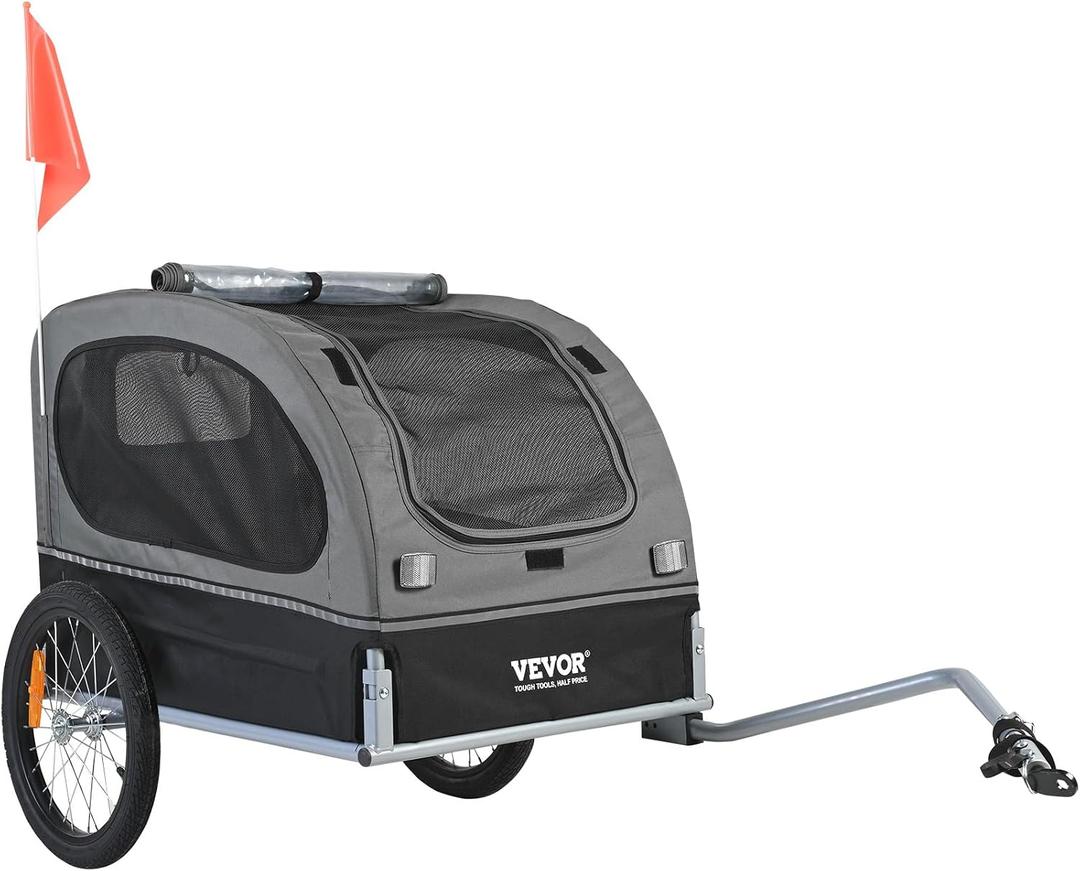 VEVOR Dog Bike Trailer, Supports up to 88 lbs, Pet Cart Bicycle Carrier, Easy Folding Frame with Quick Release Wheels, Universal Bicycle Coupler, Reflectors, Flag, Collapsible to Store