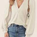 Agnes Urban Womens V Neck Long Sleeve Tops Dressy Casual Fall Shirts Puff Sleeve Loose Tunic Trendy Tops Blouses (S)