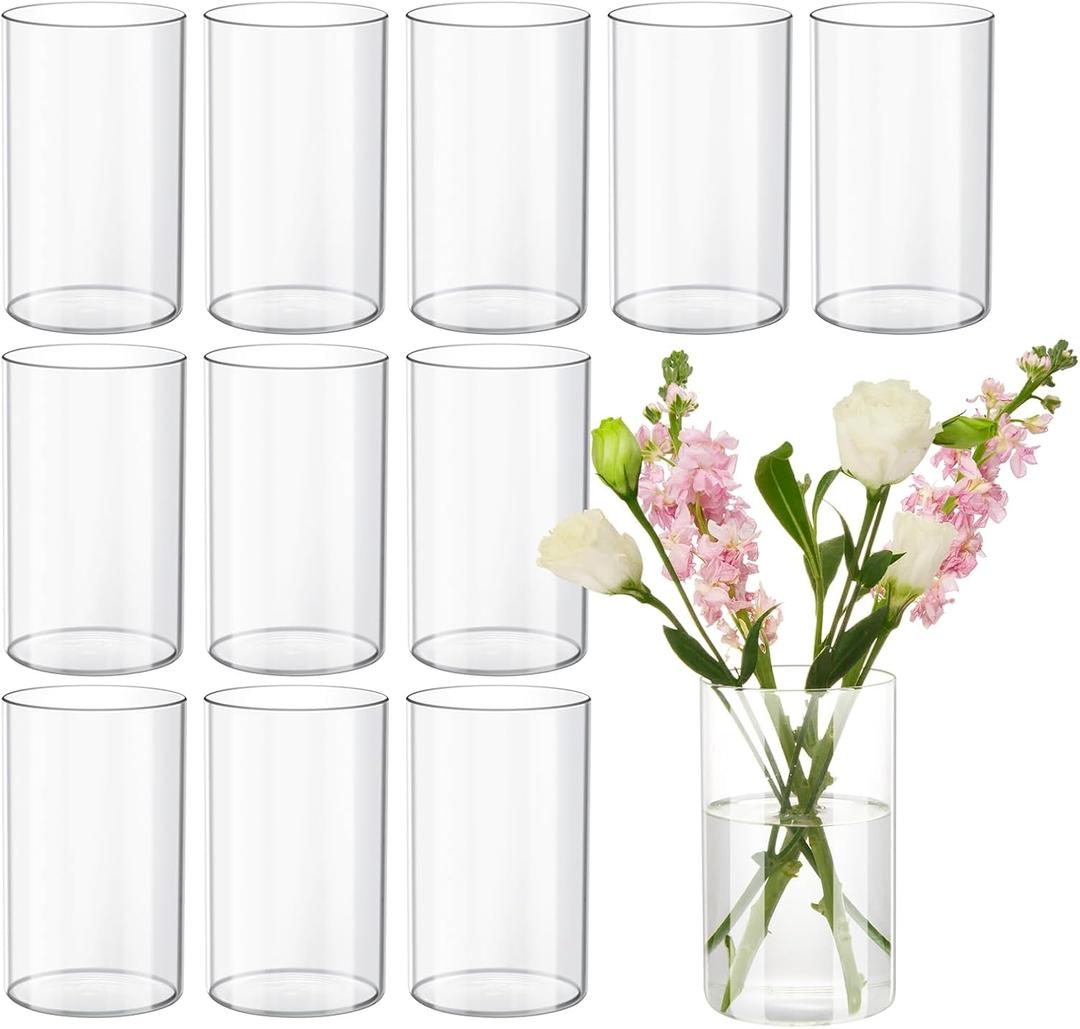 12Pcs Glass Cylinder vases for Centerpieces, 6 Inches Tall Flower Vases Wedding Decorations,Bulk Cylinder Flower& Plant Vases,Hurricane Candle Holder for Table Shelf, Party.