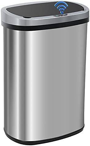 FDW Garbage Can 13 Gallon 50 Liter Kitchen Trash Can for Bathroom Bedroom Home Office Automatic Touch Free High-Capacity with Lid Brushed Stainless Steel Waste Bin