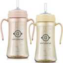 GROSMIMI Spill Proof Magic Sippy Cup with Straw with Handle for Baby and Toddlers, PPSU, BPA Free 10 oz. 2-pack (Peach & Butter)
