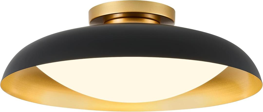 kudos Flush Mount Ceiling Light, 21inch LED Ceiling Light Fixture, Black and Gold Finish, 44W 2500lm Modern Hanging Light Fixtures for Living Room, Bedroom, Hallway, 5CCT Adjustable, KDCL02-BK-L