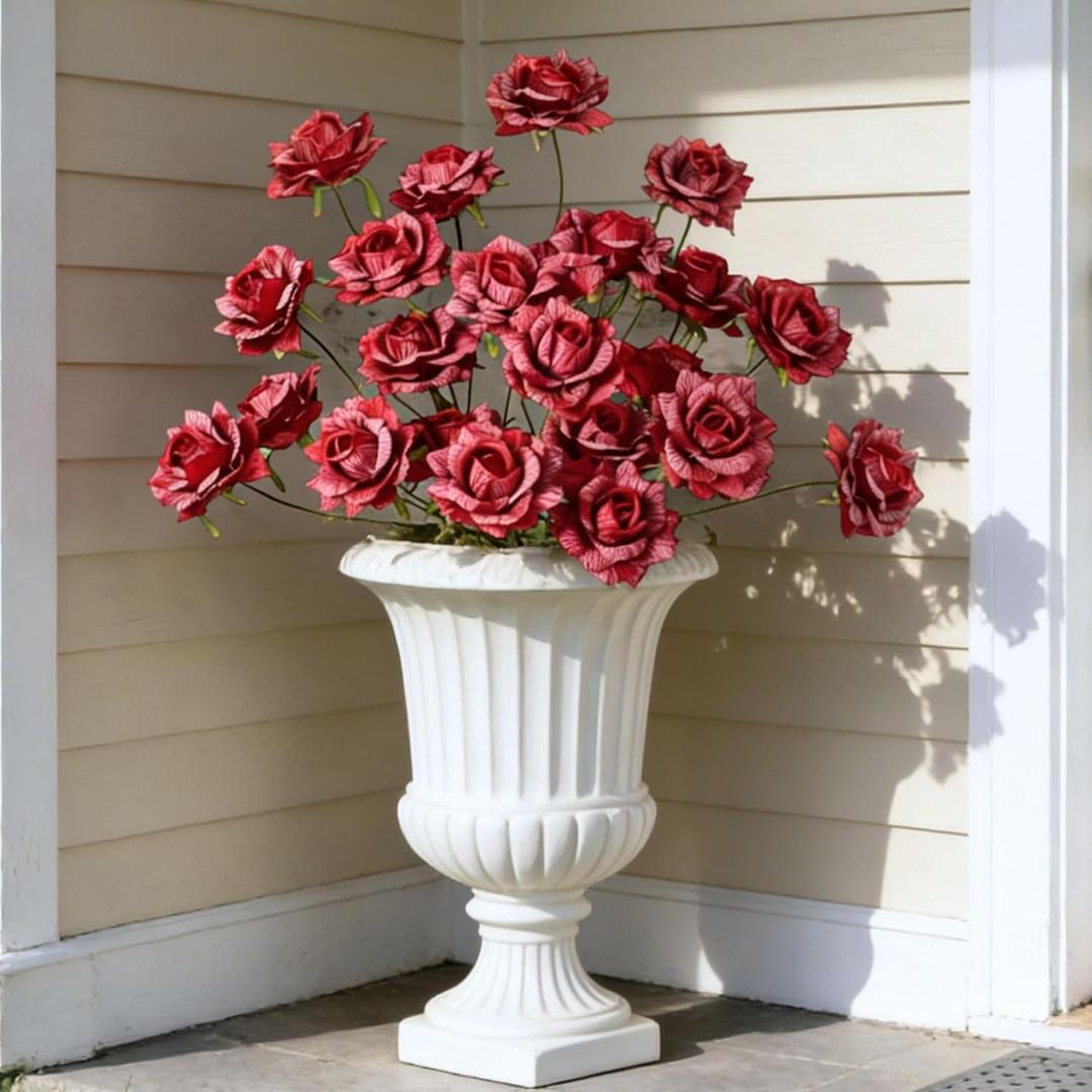 INXUGAO Artificial Flowers Fake Roses for Outdoor, 6Pcs 28" Long Stem Silk Red Roses for Wedding Indoor Outside Party Decor, Realistic Faux Bouquet for Tall Vase Planter