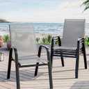 Outdoor Stackable Dining Chairs Set of 4, High-Back Patio Stacking Chairs, Patio Chairs with Textilene Farbic & Metal Frame for Lawn Backyard Deck Garden,Grey