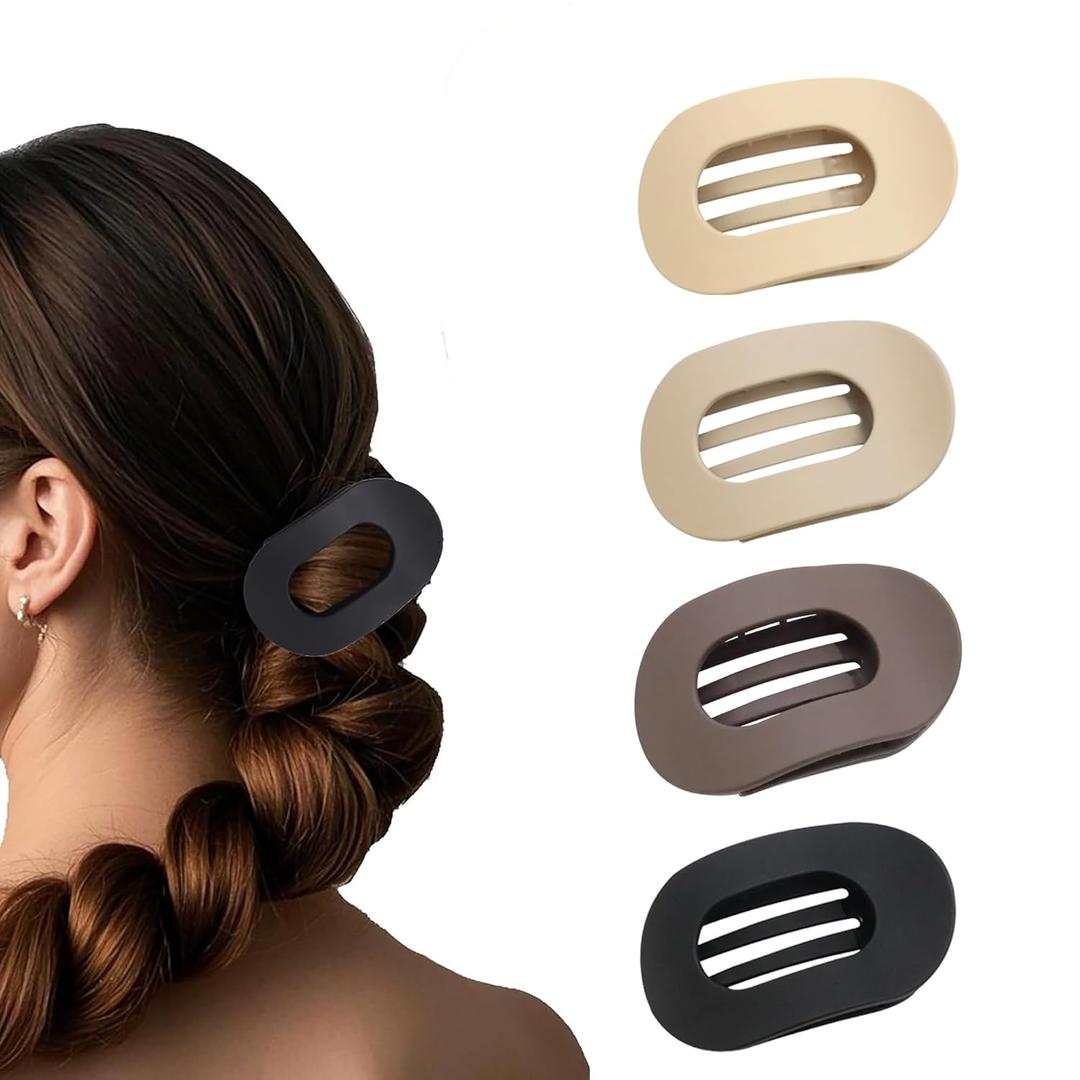 Flat Hair Claw Clips for Women,Matte Medium Hair Clips for Thick & Thin Hair- Comfortable Everyday Use for Office, Yoga, Party & Casual Styling (4PCS C)