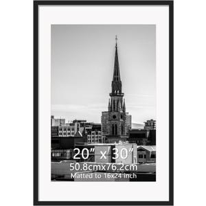 Hoikwo 20x30 Black Picture Frame, Display Pictures 16x24 with Mat or 20x30 Without Mat, 1 Pack 20 by 30 Frame for Wall Hanging