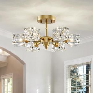 XINGQI 16.9" Semi Flush Mount Ceiling Light Fixture Modern 6 Lights Antique Gold Chandelier, Sputnik Chandeliers Fashion Lighting for Bedroom Dining Room Farmhouse Kitchen Office