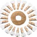 jijAcraft 100Pcs Clothespins with String, 1.4Inch Wooden Clothes Pins with Heart, White Heart Clips, Mini Photo Clips with 98Ft Jute Twine, Craft Clips for Baby Shower, Wedding, Birthday