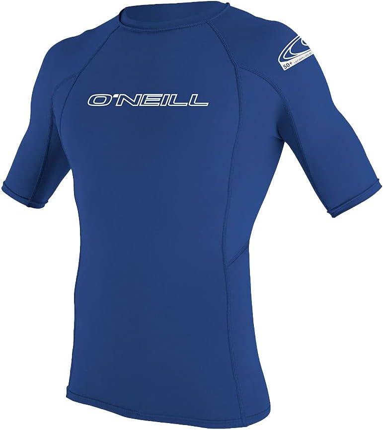 O'Neill Mens Basic Skins Short Sleeve Rashguard, UPF 50+ Sun and Rash Protection for Surfing and All Outdoor Activities Blue, L