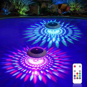 Floating Pool Lights w/Remote, 6.5 Inch RGB Color Changing Solar Pool Lights that Float with 9 Dynamic Lighting, IP68 Waterproof Hangable Solar Floating Light for Pool Garden Weeding Decor(2)