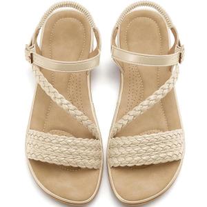 Aomigoct Dressy Womens Sandals Summer: Comfortable Strappy Flats Sandals Women - Casual Walking Woman Shoes 7.5
