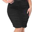 Agnes Orinda Women's Plus Size Skirts Elastic High Waist Ruched Bodycon Stretch Elegant Pencil Midi Skirt M