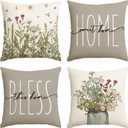 AVOIN colorlife Fall Wildflowers Home Sweet Home Throw Pillow Covers, 18x18 Inch Autumn Seasonal Decorations for Home Set of 4