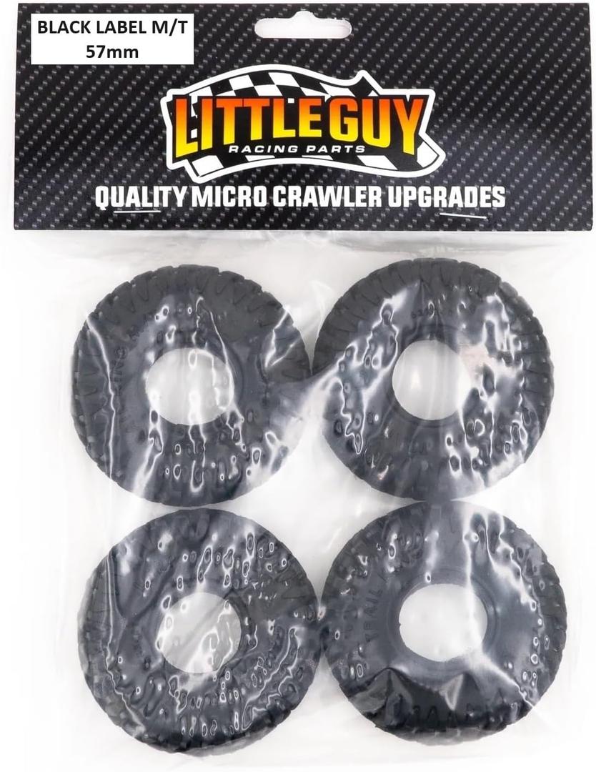 Generic Little Guy Racing Parts Black Label M/T (57mm) 1.0 Inch Tires Compatible with 1/24 RC Axial SCX24, RGT, Element, Enduro, URUAV (4 Tires per Order), Black, 57mmx19mmR1 + Free LGRP Sticker