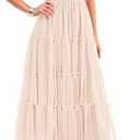 PRETTYGARDEN Women's Smocked Midi Tulle Dress 2026 Summer Puffy Short Sleeve Square Neck Ruffle Wedding Guest Party Dresses, XL