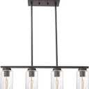 TODOLUZ Farmhouse Dining Room Chandelier in Oil Rubbed Bronze, 4-Lights Vintage Island Light with Seeded Glass Shade for Kitchen Living Room