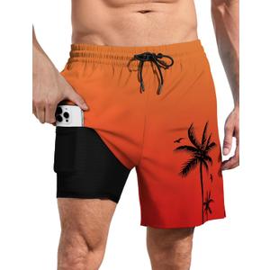 Lzzidou Men Swim Trunks with Compresssion Liner 7 Inch Inseam Board Shorts Bathing Suit with Zipper Pockets (Small, Orange Red) Lzzidou Men Swim Trunks with Compresssion Liner 7 Inch Inseam Board Shorts Bathing Suit with Zipper Pockets (Small, Orange Red)