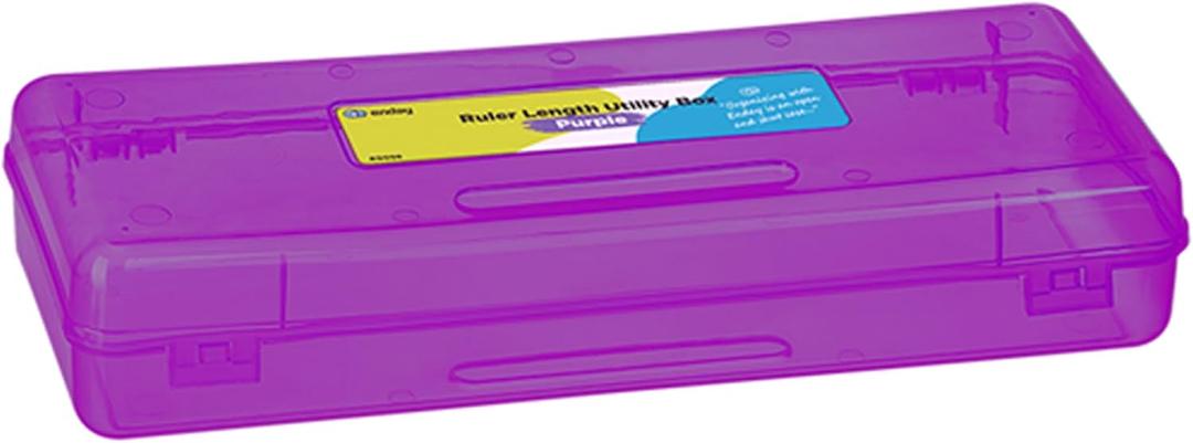 Enday Pencil Box Purple, Storage Organizer Utility Box, Multipurpose Long Ruler Length School Office Supplies Plastic Pencil Case for Kids & Adults