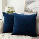MIULEE Velvet Throw Pillow Covers 18x18 Inch, Pack of 2 - Dark Blue, Super Soft Decorative Square Cushion Cases Modern Luxury Home Decor for Sofa, Couch, Bed, Chair with Invisible Zipper