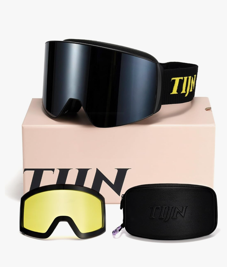 TIJN Ski Snowboard Goggles, Anti-Fog UV400 OTG Snow Goggles for Women Men with 2 Magnetic Interchangeable Lenses, Ouroboros