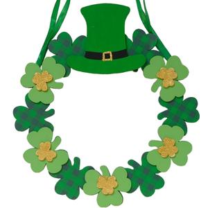 5 x 12 Inch St Patricks Day Shamrock Wood Hanging Welcome Sign Wreath for Front Door, Saint Patricks Lucky Shamrock Wood Sign with Gold Glitter and Plaid for Indoor Outdoor