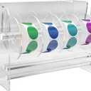 Adjustable Label Dispenser, Acrylic Sticker Roll Holder Dispenser Sticker Holder Label Stand for Holding Office and Home (Size:6 Disks)