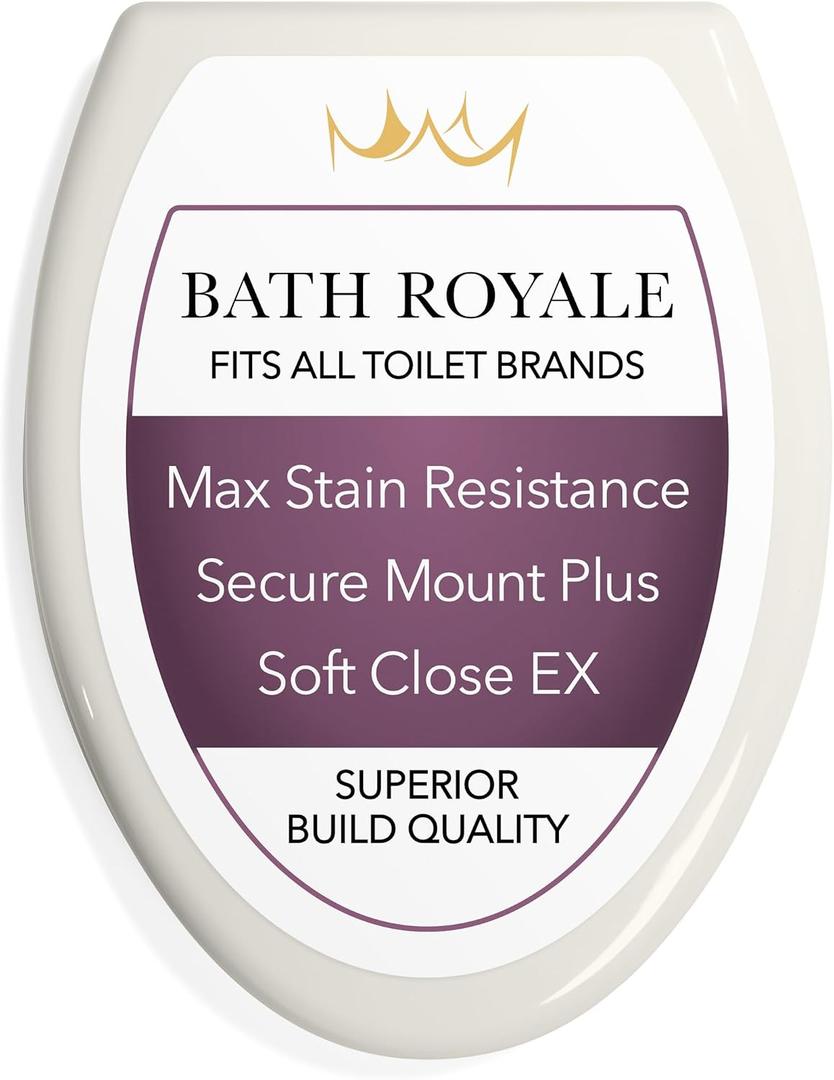 Bath Royale Elongated Toilet Seat BR501-01 Quiet Close, Stain-Resistant and Easy to Keep Clean, Heavy Duty, Fits All Toilet Brands, Executive Series -Biscuit/Linen