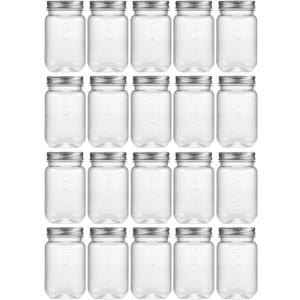 novelinks 16 oz Clear Plastic Jars with Screw-On Lids - BPA-Free Refillable Storage Containers for Slime, Food, Crafts, Kitchen & Household Use (20 Pack,Silver)