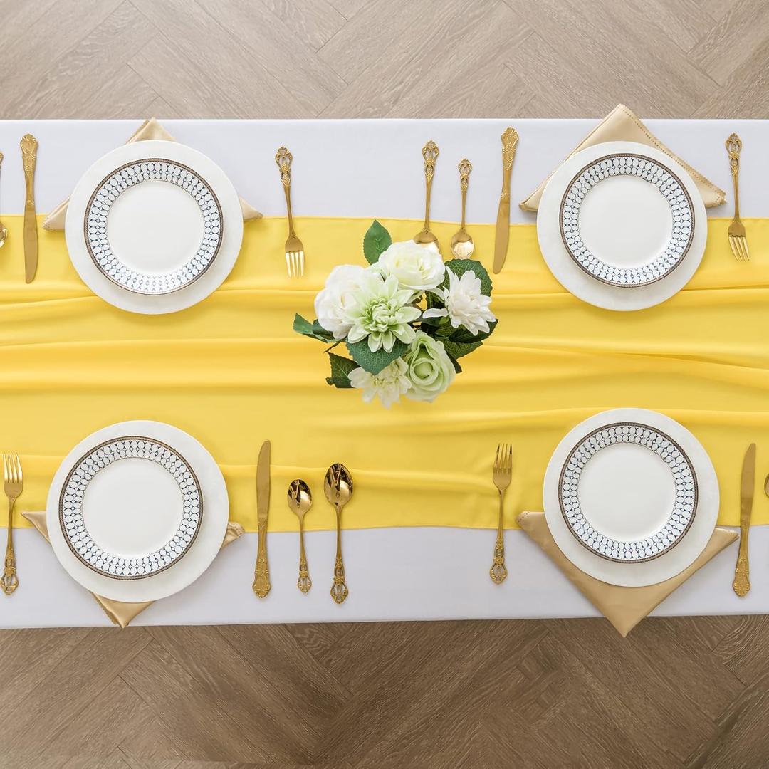 Peomeise 6pack Chiffon Table Runner 14X108 Inch Sheer Wedding RunnerRomantic Yellow Sheer Fabric for Wedding Decorations,Baby Shower and Birthday Party