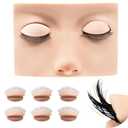 Double Layer Lash Mannequin Head with 2 Layers Replaced Eyelids Makeup for Training Head Removable Realistic Eyelids Eyelash Replaced Eyelids Soft-Touch Rubbe (1 +3 Pairs Replaced Eyelids)