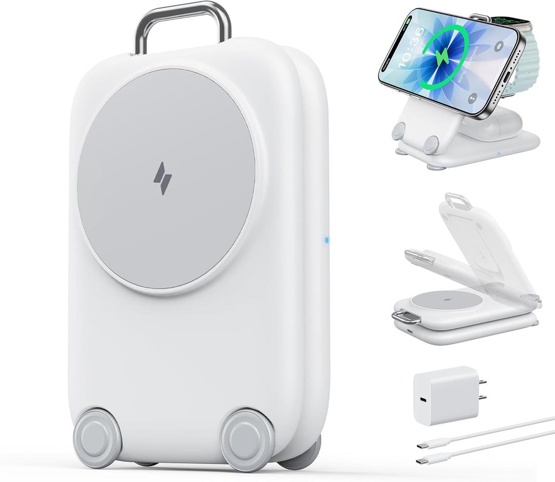 PaktVault 2025 Traveling Fast Wireless Charging Station for Apple Devices, Magnetic 3 in 1 MagSafe Charger Stand for iPhone 17 16 15 14 13 12 Pro Max Plus Air, Apple Watch&Air pods Pro (White)