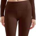 SUUKSESS Women 2 Piece Knit Sets Cropped Zip Up Hoodie Foldover Flare Leg Pants (Small, Dark Brown)