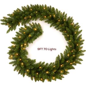 Christmas Garland Prelit 9 Ft with 70 Led Lights, Battery Operated Christmas Decor for Mantle/Stair/Indoor/Outdoor Xmas Garland Green