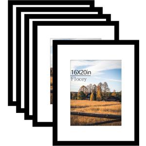 16x20 Picture Frame 5 Pack, Black Poster Frame, Display Pictures 11 x 14 with Mat or 16 x 20 Without Mat for Horizontal or Vertical Wall Mounting, Wall Gallery Frame for Artwork Certificate (16x20-5PACK)