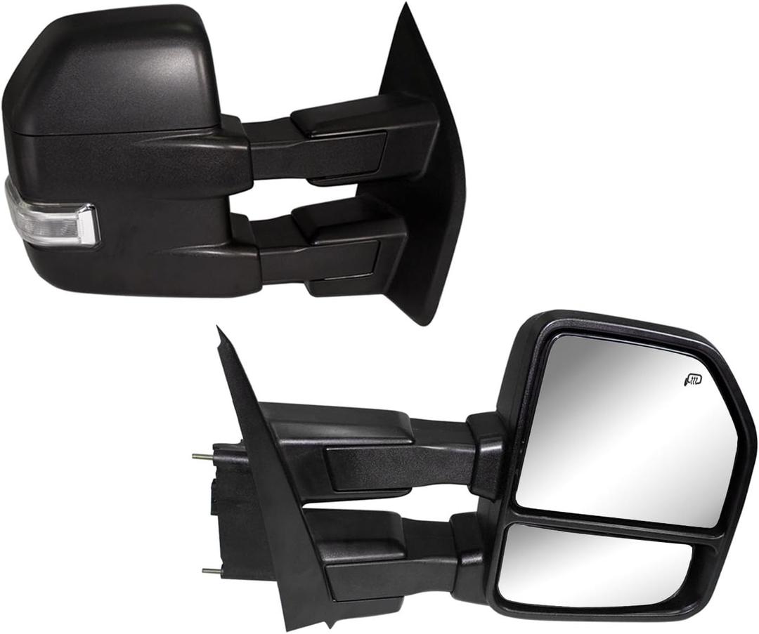 Towing Mirrors compatible for 2015 2016 2017 2018 2019 2020 Ford F150 Pickup Truck Side Mirrors with Turn Signal Lights Puddle Lights Auxiliary Lamp Power Heated Black Housing Chrome Pair
