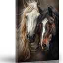 ARTZGX Horse Wall Art Black White and Brown Horse Poster Canvas Running Animals Pictures Painting for Living Room Decor Frame(White 16L x 24W)
