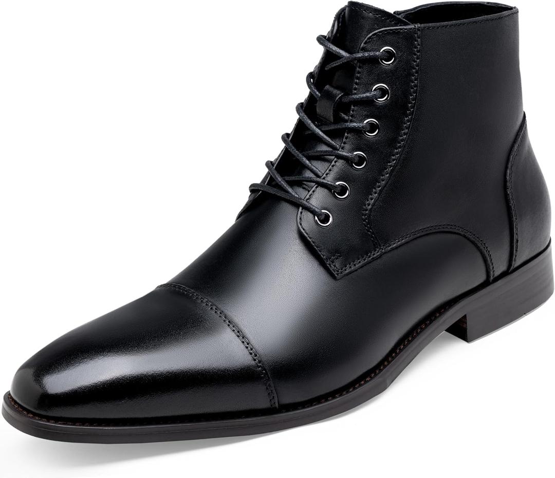 Jousen Mens Boots Leather Dress Boots for Mens Cap-Toe Fashion Boots for Men (10.5, Amy8186-premium Leather-black)