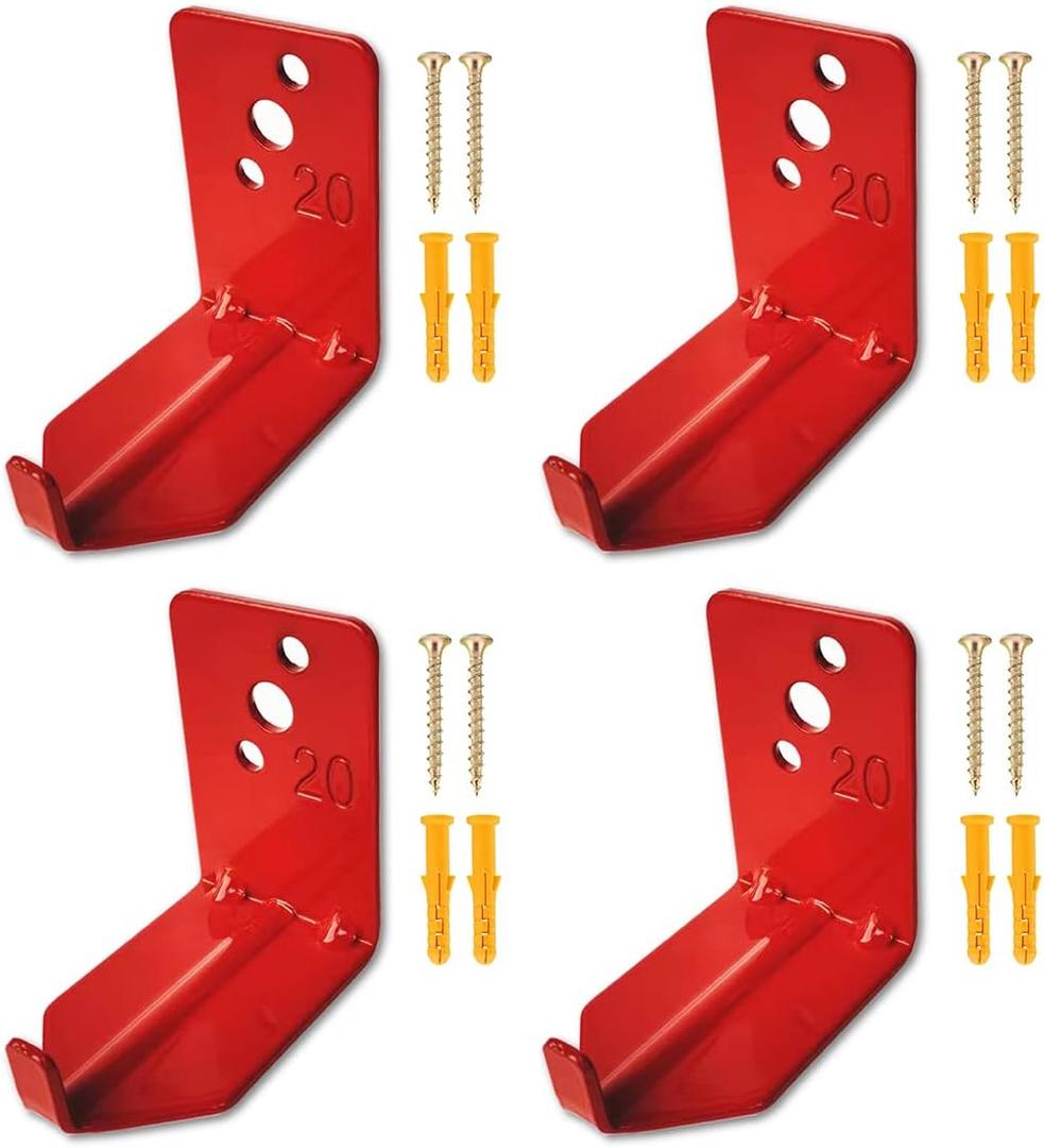 QMARK 4 Pack of Fire Extinguisher Bracket, Wall Mount Hook, Fire Extinguisher Mount up to 20 lbs, Hanger for Universal Extinguishers (Hook, 20 LB)