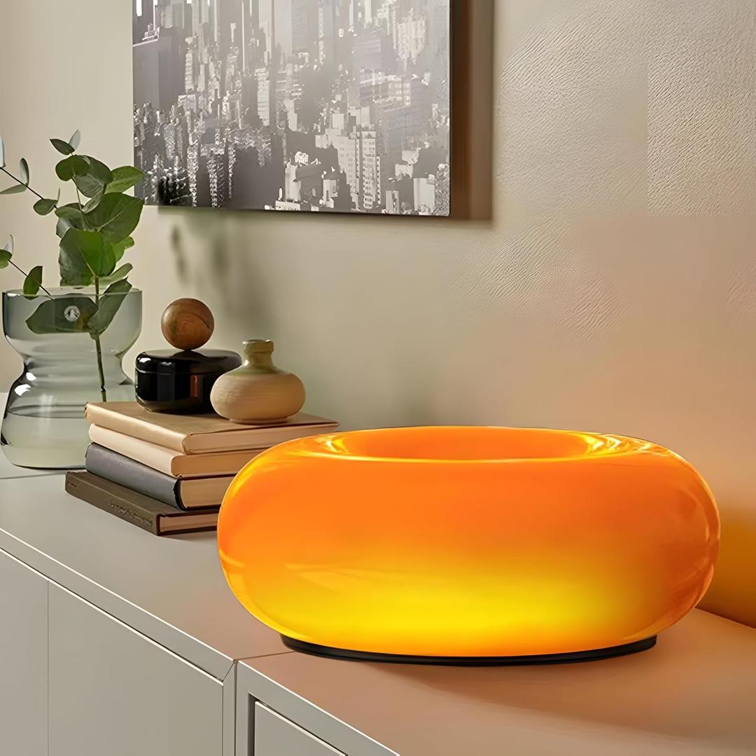 Creative Design Atmosphere Donut Lamp, Plug- in Bedsided Wall Sconce Or Ambient Lighting, Modern Orange Donut Light for Warm Decoration,Cute Table Light for Children's Room Or Living Room