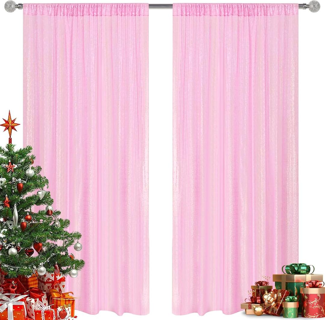 Matte Pink Sequin Backdrop Curtain 2 Pieces 2FTx8FT Glitter Photography Backdrop for Party Wedding Birthday Christmas Decorations