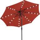 JEAREY 9FT Outdoor Patio Umbrella with Solar Lights, LED Lighted Pool Umbrella with Tilt and Crank, Outdoor Table Umbrellas for Deck, Yard & Market (Red)