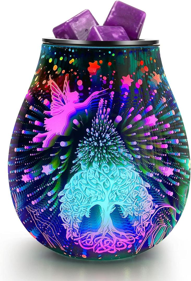 Fairy Wish Tree Electric Oil Warmer Led Colorful 3D Glass Wax Melt Burner Fragrance Melter for Home Office Bedroom Living Room Gifts & Decor
