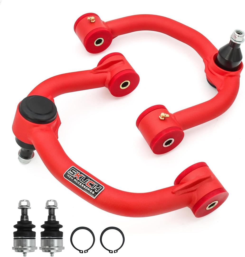 Front Upper Control Arms for 2-4" Lift 2004-2020 Ford F150, Tubular Control Arms Replacement OEM Factory Arms, PU Bushing, 2 Replacement Ball Joints, Wrinkle Red