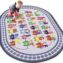 HiiARug Kids Carpet Playmat Rug ABC Alphabet, Numbers, Train and Road Themed Play Rug Educational Classroom Rug Play Mat for Kids Bedroom Playroom Decor,Grey, 3'3" x 5'