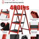 3 Step Ladder,Aluminum Ultra Thin Folding Step Stool,400 Lbs Capacity Heavy Duty with Anti-Slip Sturdy and Wide Tread,Closet Slim Step for Home,Kitchen and Office,Space Saving (Red, 3-Step)