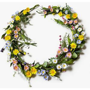 6FT Spring Flower Garland for Mantle, Wildflower Daisy Garland - Silk Floral Easter Garland for Wall Fireplace Bedroom Party Arch Table Centerpiece Home Indoor Outdoor Decor