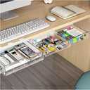 3 Pack Under Desk Drawer Organizer, Slide Out Desk Drawer, Clear Plastic Drawer Under for Office, School, Home, Hidden Desktop Organizer Pen Holder for Self-Adhesive (Clear, 3 Size)